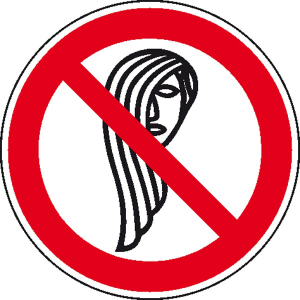Verbotsschild, Bedienung mit langen Haaren verboten (Maße Ø/Material: 50mm /Folie, 6er-Bogen (Art.Nr.: 30.0452))