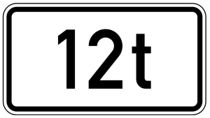 Verkehrszeichen 1053-37 StVO, Massenangabe - 12 t (Maße/Folie/Form: 
<b>231x420mm</b>/RA1/Flachform 2mm (Art.Nr.: 1053-37-111))
