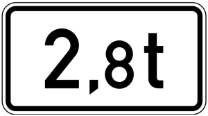 Verkehrszeichen 1060-33 StVO, Massenangabe - 2,8 t (Maße/Folie/Form: 
<b>231x420mm</b>/RA1/Flachform 2mm (Art.Nr.: 1060-33-111))