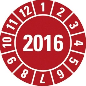 Prüfplakette ø 15mm, 2016 rot (Bogen = 10 Stück)