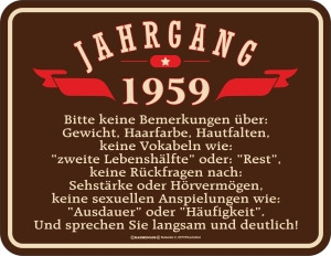 Blechschild JAHRGANG 1959 zum Geburtstag