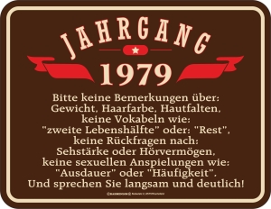 Blechschild JAHRGANG 1979 zum Geburtstag