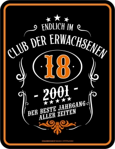 Blechschild 18 CLUB DER ERWACHSENEN 2001
