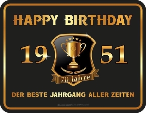Blechschild Happy Birthday 1951 zum 70. Geburtstag