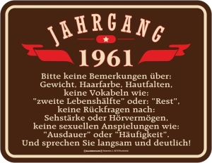 Blechschild JAHRGANG 1961 zum 60. Geburtstag