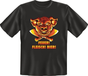 Fun Shirt FEUER FLEISCH BIER Grill grillen T-Shirt Spruch (Größe:: L (50/52))
