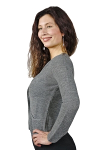 Strickjacke Lisa aus 100% Alpaka mit feinen Knöpfen Damen Cardigan (Größe/Farbe: S/Grau)