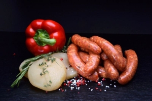 Paprika-Handkäse Bratwurst - echt hessisch (Gewicht: 5 Paprika-Handkäse Bratwürste ca. 225g)